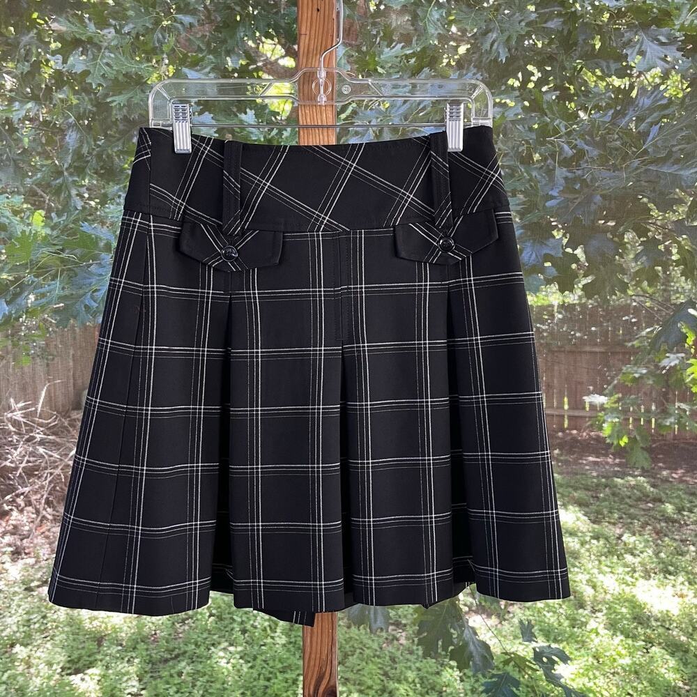 Ann Taylor LOFT Vintage Black Mini Plaid Pleated Uniform Academia Skirt Size 4